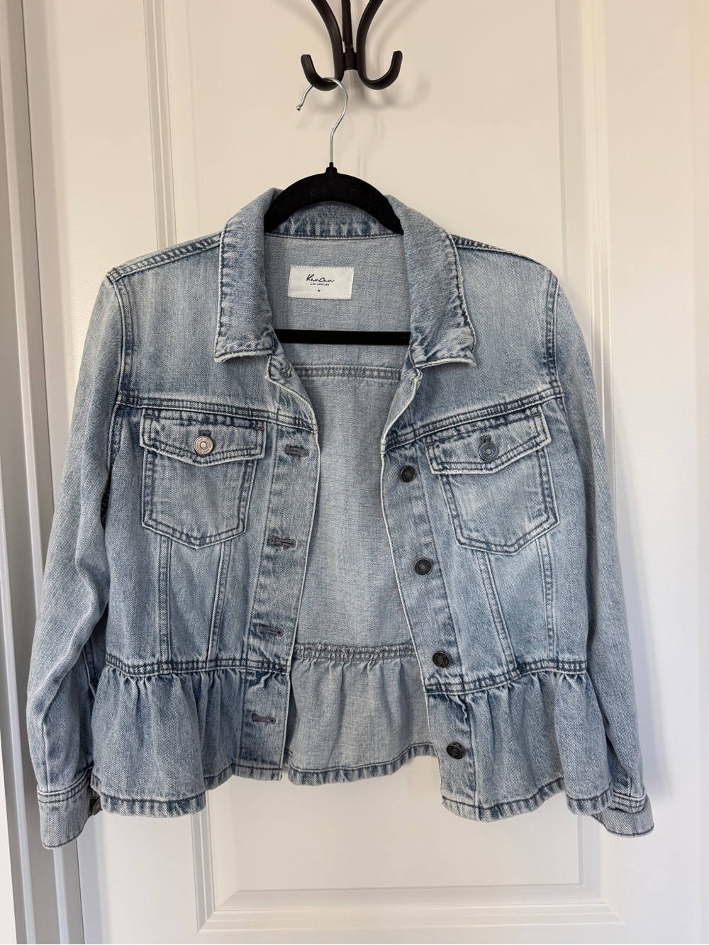 KanCan Light Wash Denim Peplum Jean Jacket